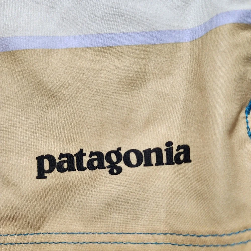 Patagonia Mens Board Shorts Size 30 Blue Yellow Striped Swim Trunks Surf‎